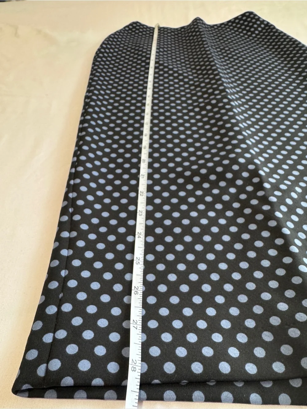 F&F Black Stretchy Midi Pencil Skirt with Light Blue Polka Dots Size S